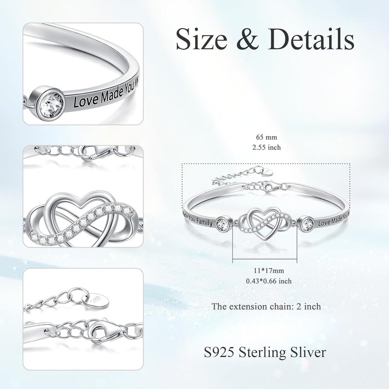 AOBOCO 925 Sterling Silver Adjustable Infinity Heart Bangle Bracelet for Sister Best Friend Daughter Mom Grandma Granddaughter Daughter in Law Godmother Goddaughter Stepmom Stepdaughter - Image 2